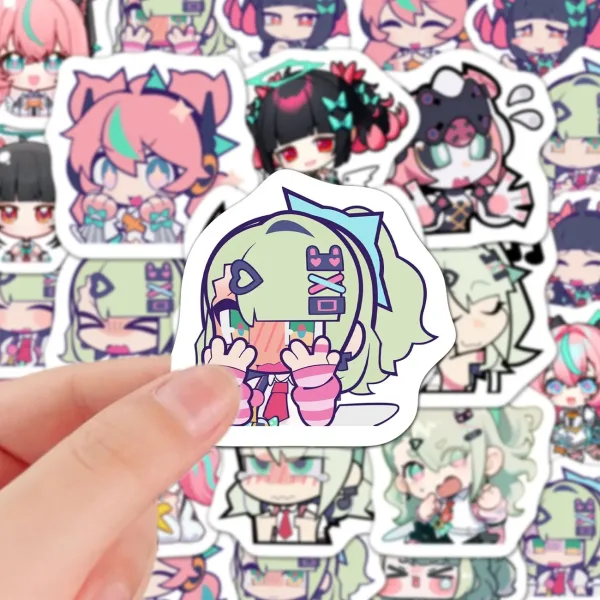 Various colorful ZZZ chibi stickers of Sunna, Eri, and Nangong Yu showing funny expressions for laptop and notebook decoration.
