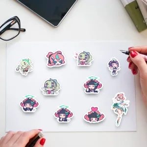 Massive ZZZ Angels of Delusion sticker pack featuring Eri, Sunna, and Nangong Yu in various anime styles.