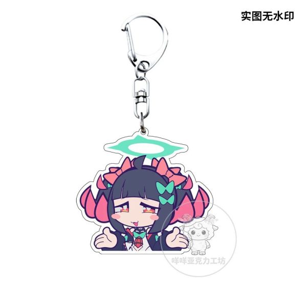 Funny ZZZ Nangong Yu chibi acrylic keychains with various emoji expressions like crying, singing, and smug faces.