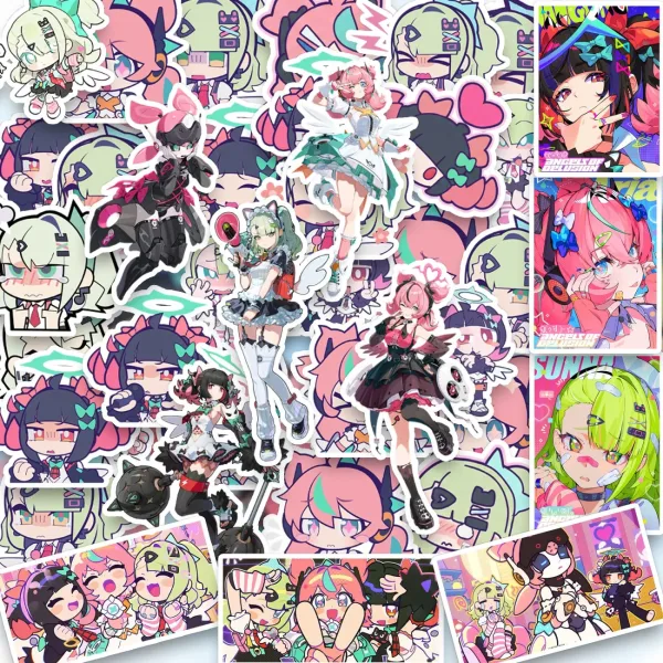 Massive ZZZ Angels of Delusion sticker pack featuring Eri, Sunna, and Nangong Yu in various anime styles.