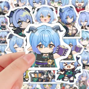 A collection of high-definition die-cut Zenless Zone Zero vinyl chibi stickers showing various cute, horn-eared expressions of character Luciana with light blue hair.