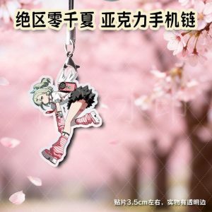 Mini $3.5\text{cm}$ Zenless Zone Zero acrylic phone charm featuring chibi illustrations of green-haired character Sunna with a black phone loop strap hook.