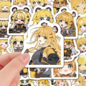 A collection of high-definition die-cut Zenless Zone Zero vinyl chibi stickers showing various cute, tiger-eared expressions of character Jufu in her signature yellow jacket.