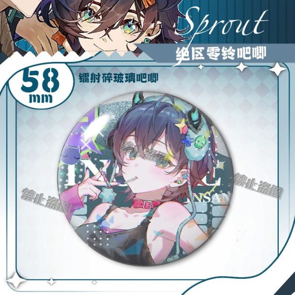 A trendy $58\text{mm}$ circular tinplate badge collection featuring the iconic female Proxy Belle from Zenless Zone Zero. Laminated with a premium shattered-glass laser overlay, these shimmering holographic buttons reflect a brilliant rainbow spectrum, making them the ultimate high-aesthetic decoration for your favorite ita-bags, denim jackets, or desk display grids.