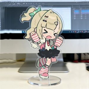 Vibrant ZZZ Eri chibi acrylic stand with pink hair and wings in Angels of Delusion style.