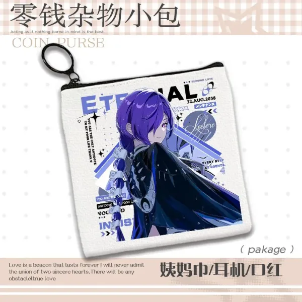 : A square canvas coin purse featuring Zenless Zone Zero agent Promeia with modern typography, a black zipper, and a metal ring pull ZZZ