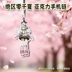 Mini $3.5\text{cm}$ Zenless Zone Zero acrylic phone charm featuring chibi illustrations of green-haired character Sunna with a black phone loop strap hook.
