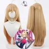 Premium blonde cosplay wig for Cissia from Zenless Zone Zero featuring a detachable side ponytail and a subtle salmon-pink highlight gradient underneath.