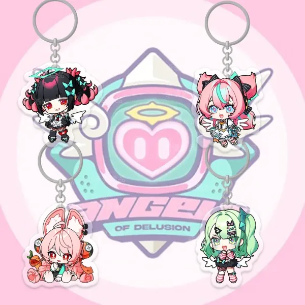 Collection of four ZZZ "Angels of Delusion" acrylic keychains featuring Nangong Yu, Eri, Sunna, and Miss Zhao.