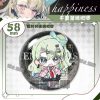 Round 58mm Zenless Zone Zero badge of character Chinatsu with a sparkling rainbow laser shattered-glass holographic film overlay.