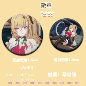 Comprehensive 6-piece ZZZ Cissia anime merch set including laser ticket, badges, keychain, and character cards.