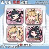 50mm square ZZZ anime badges of Nangong Yu and Cissia with funny meme expressions and shimmering holographic double-flash effects.
