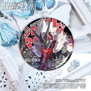 Round Zenless Zone Zero holographic star flash badges featuring character Promeia with blue hair and cyborg Billy Kid holding dual guns.
