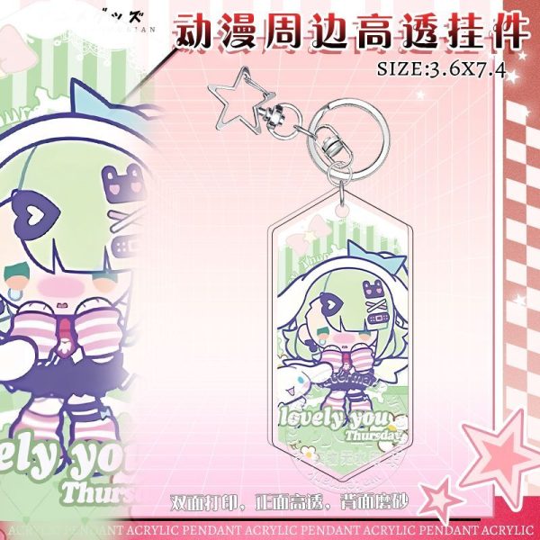 ZZZ "Angels of Delusion" linked acrylic keychain with chibi heads of Eri, Nangong Yu, and Chinatsu.