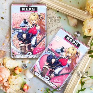 High-transparency ZZZ Cissia acrylic quicksand brick featuring flowing pink glitter and official N.E.P.S. agent card artwork.