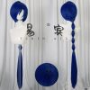 Premium blue cosplay wig for Promeia from Zenless Zone Zero featuring a pre-styled long lantern braid and a realistic simulated scalp parting.