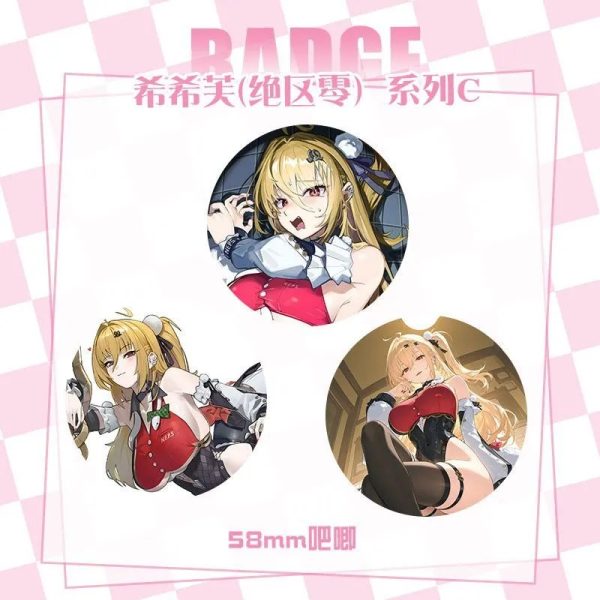 High-definition 58mm ZZZ Cissia anime badge pin with a glossy protective finish and durable metal back.