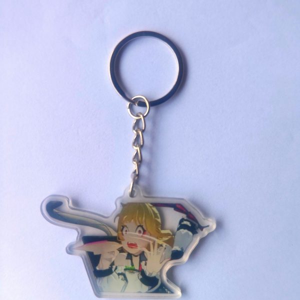 Cute ZZZ chibi acrylic keychains of characters Cissia, Eri, and Chinatsu with funny meme expressions for bag decoration.