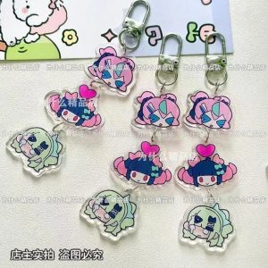 Zenless Zone Zero linked acrylic keychain featuring chibi versions of Eri, Nangong Yu, and Chinatsu in a vertical triple-stack design.