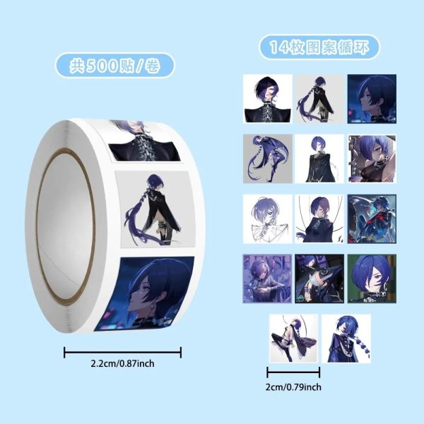 A large roll of Zenless Zone Zero stickers featuring 14 different designs of the blue-haired agent Pulomiya in various artistic styles