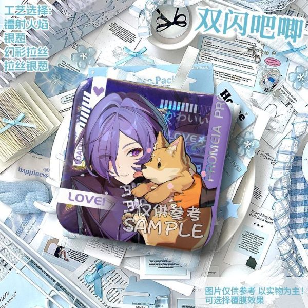 Square $50\text{mm}$ Zenless Zone Zero badge of Promeia with a sparkling holographic double-flash finish and high-definition agent art.