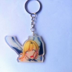 Cute ZZZ chibi acrylic keychains of characters Cissia, Eri, and Chinatsu with funny meme expressions for bag decoration.