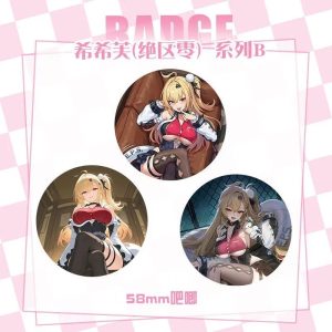 High-definition 58mm ZZZ Cissia anime badge pin with a glossy protective finish and durable metal back.