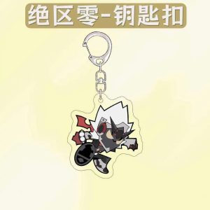 Collection of four ZZZ chibi acrylic keychains featuring Pulomiya and Billy Kid with funny emoji expressions like sad rain and blowing hearts
