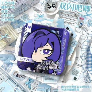 Square $50\text{mm}$ Zenless Zone Zero badge of Promeia with a sparkling holographic double-flash finish and high-definition agent art.