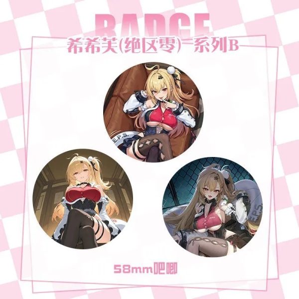High-definition 58mm ZZZ Cissia anime badge pin with a glossy protective finish and durable metal back.