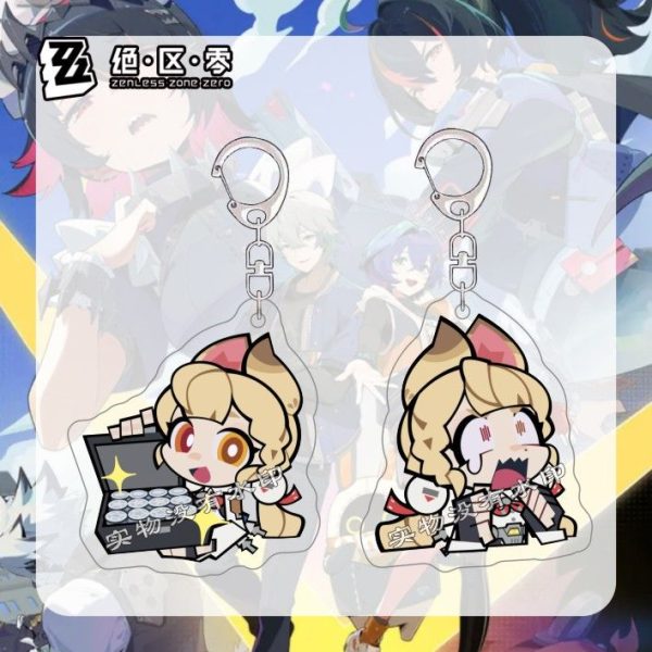 Zenless Zone Zero anime keychain featuring character artwork, acrylic, plush or silicone hanging charm for keys, backpacks, handbags and accessories, collectible HoYoverse game merchandise for fans.