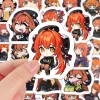 A collection of high-definition die-cut Zenless Zone Zero vinyl chibi stickers showing various cute, expressive poses of character Orpheus with orange hair, green eyes, and horns.