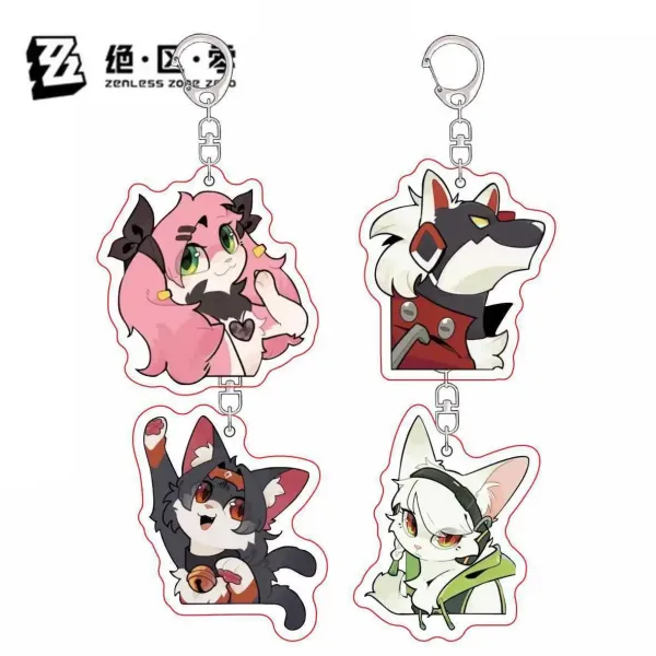 Zenless Zone Zero anime keychain featuring character artwork, acrylic, plush or silicone hanging charm for keys, backpacks, handbags and accessories, collectible HoYoverse game merchandise for fans.