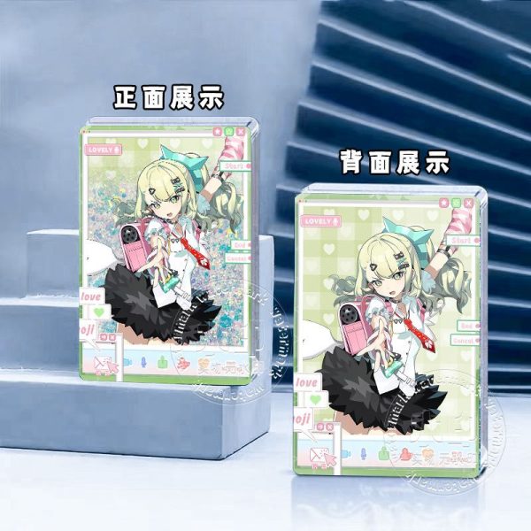Thick rectangular Zenless Zone Zero acrylic quicksand card bricks themed like a computer window interface, showing characters Sunna, Nanomiya Yu, and Promeia as virtual angels.