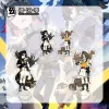 Two dual-sided clear Zenless Zone Zero acrylic chibi standees that convert into keychains, showing character Yeshiyuan with a black shadow wolf and character Sunna with brown fox ears and glasses.