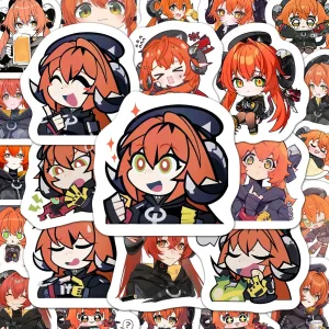 A collection of high-definition die-cut Zenless Zone Zero vinyl chibi stickers showing various cute, expressive poses of character Orpheus with orange hair, green eyes, and horns.