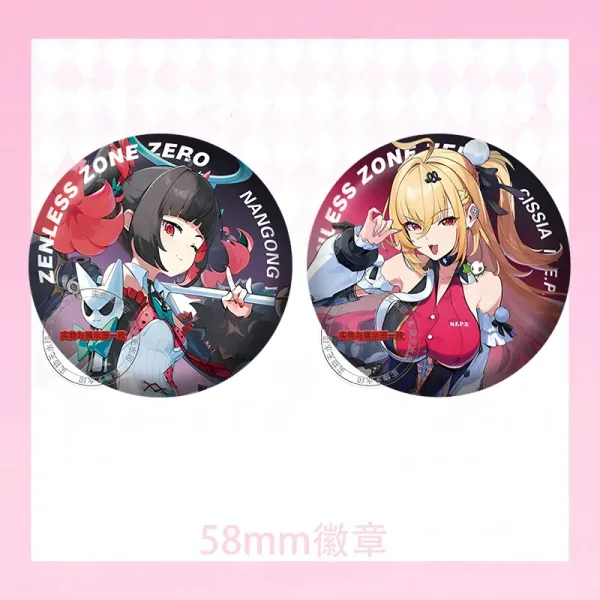 Zenless Zone Zero anime collectible button badge featuring character artwork, premium round pin for backpacks, jackets, hats, bags and accessories, perfect HoYoverse game merchandise for fans.