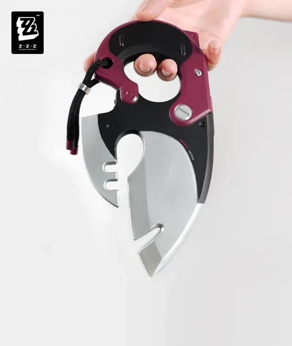 A premium 1:1 scale Zenless Zone Zero tactical cosplay dagger prop for character Jane Doe featuring a curved silver blade body, a magenta handle housing, and a black knuckled grip.
