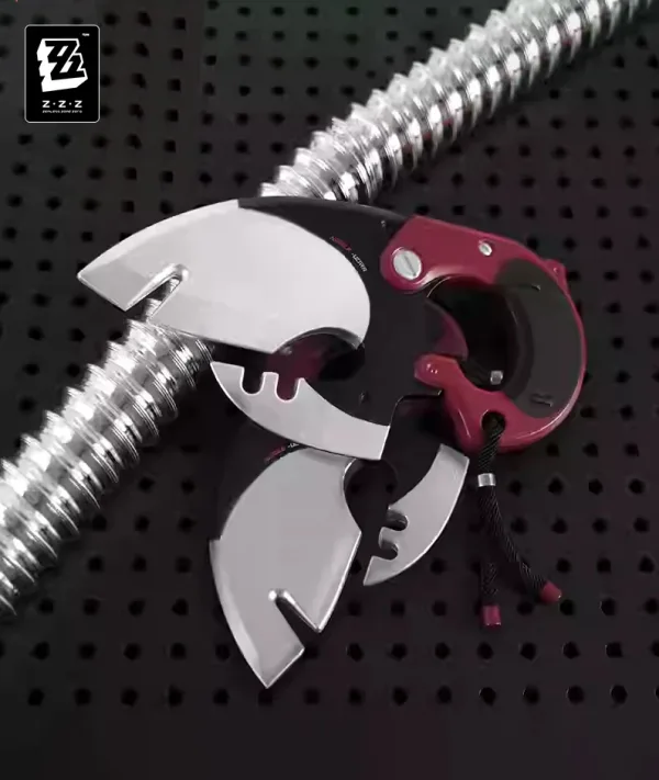 A premium 1:1 scale Zenless Zone Zero tactical cosplay dagger prop for character Jane Doe featuring a curved silver blade body, a magenta handle housing, and a black knuckled grip.