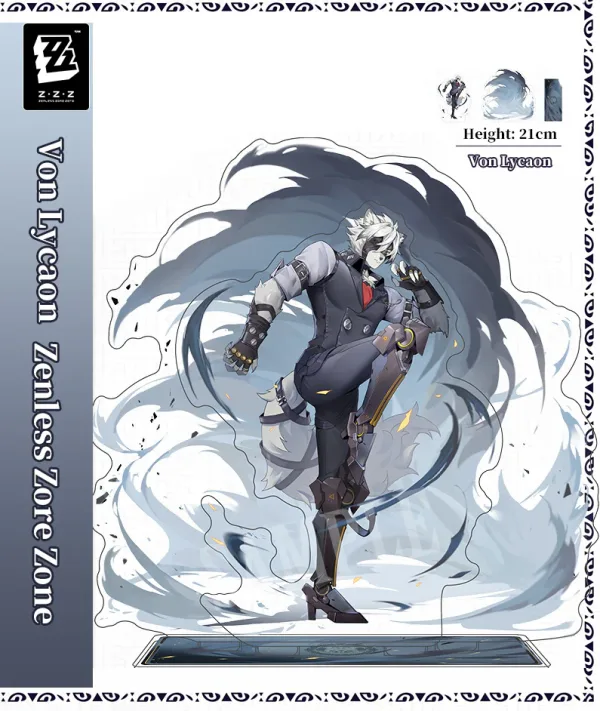 Zenless Zone Zero anime acrylic stand featuring detailed character artwork, premium transparent display figure for desks, shelves, gaming setups, room decor and collectible HoYoverse merchandise for fans.