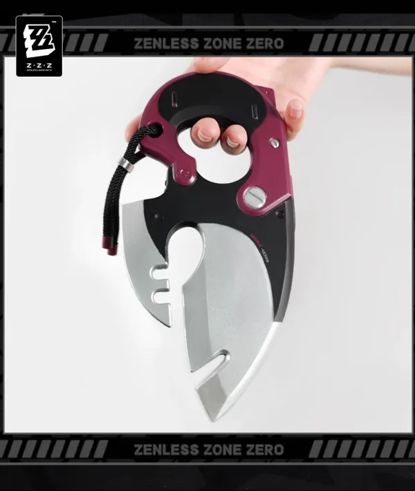 A premium 1:1 scale Zenless Zone Zero tactical cosplay dagger prop for character Jane Doe featuring a curved silver blade body, a magenta handle housing, and a black knuckled grip.