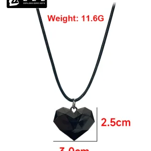 A premium faceted black heart pendant necklace for Zenless Zone Zero character Nicole Demara, featuring an 11.6g geometric resin crystal on a black braided cord.