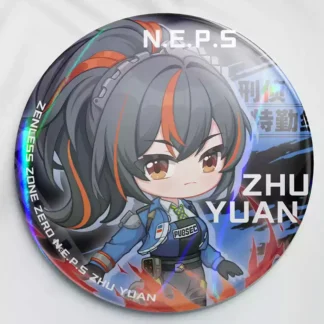 Zenless Zone Zero anime collectible button badge featuring character artwork, premium round pin for backpacks, jackets, hats, bags and accessories, perfect HoYoverse game merchandise for fans.