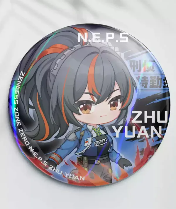 Zenless Zone Zero anime collectible button badge featuring character artwork, premium round pin for backpacks, jackets, hats, bags and accessories, perfect HoYoverse game merchandise for fans.