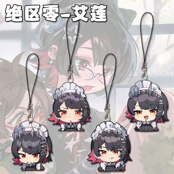 Zenless Zone Zero anime keychain featuring character artwork, acrylic, plush or silicone hanging charm for keys, backpacks, handbags and accessories, collectible HoYoverse game merchandise for fans.