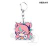 Several separate clear Zenless Zone Zero acrylic chibi keychains showing characters Irene and Nanomiya Yu pulling funny emoji expressions like pouting, crying from a chili pepper, and holding a microphone.
