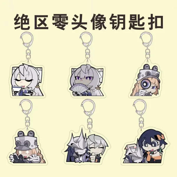 Zenless Zone Zero anime keychain featuring character artwork, acrylic, plush or silicone hanging charm for keys, backpacks, handbags and accessories, collectible HoYoverse game merchandise for fans.