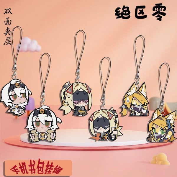 Zenless Zone Zero anime keychain featuring character artwork, acrylic, plush or silicone hanging charm for keys, backpacks, handbags and accessories, collectible HoYoverse game merchandise for fans.