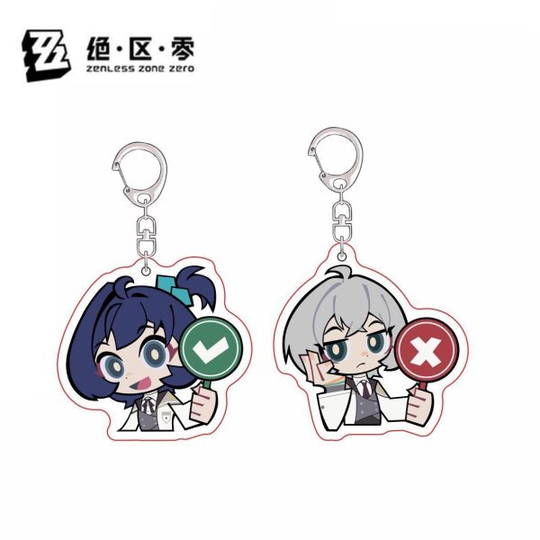 Zenless Zone Zero anime keychain featuring character artwork, acrylic, plush or silicone hanging charm for keys, backpacks, handbags and accessories, collectible HoYoverse game merchandise for fans.