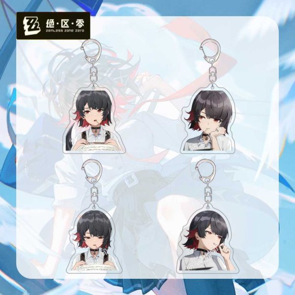 Zenless Zone Zero anime keychain featuring character artwork, acrylic, plush or silicone hanging charm for keys, backpacks, handbags and accessories, collectible HoYoverse game merchandise for fans.